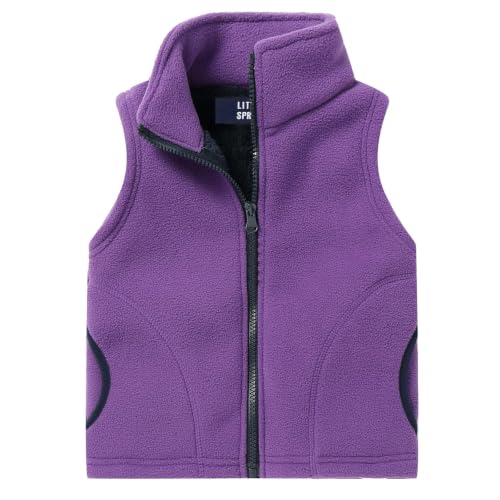 Image of LittleSpring Kids Fleece Vest with Fur Lined Zip Up Warm Thickening Winter Sleeveless Jacket