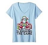 Photo Gallery donna babbo natale videogiochi gaming gamer christmas controller maglietta con collo a v Photo Gallery donna babbo natale videogiochi gaming gamer christmas controller maglietta con collo a v