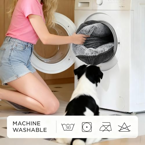 Washable Orthopedic Dog Bed - Soft Calming Pet Cuddler with Anti-Slip Bottom, Durable Plush Puppy Bed for Sleeping and Resting, Medium(25"x21"x7") - Image 5