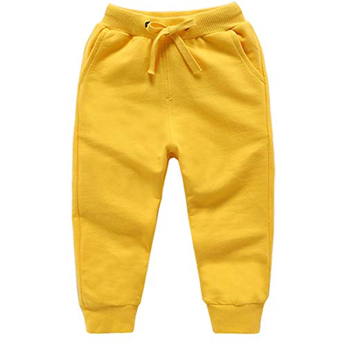 Cicilin Unisex Kinder Hose Sporthose Lange 100% Baumwolle Weich Einfarbig Freizeit Gelb 92-98 Cover