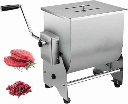 Mezcladora de carne manual comercial de 20 l, picadora de carne reversible de acero inoxidable con tapa, máquina para embutir salchichas, pollo, pescado y ternera.