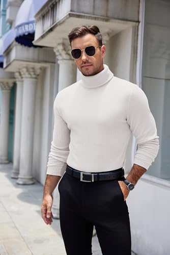 Image of COOFANDY Men's Ribbed Turtleneck Sweater Casual Basic Long Sleeve Knitted Pullover Sweater