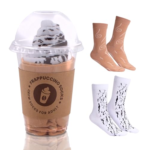 POPCRAZE - 1 or 2 Pairs Coffee Socks - 1 Size Fits Most. Novelty Coffee Socks Gift for Men and Women (US, Alpha, One Size, Regular, Regular, 2 Pairs Frappuccino)