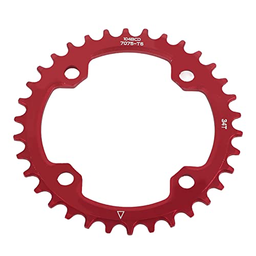 Elprico Juego de Platos de Bicicleta Moutain, 32/34/36/38 T BCD 104 Piezas de reparación de Anillo de Cadena de manivela Simple de Bicicleta de montaña de Acero(34T-Rojo)