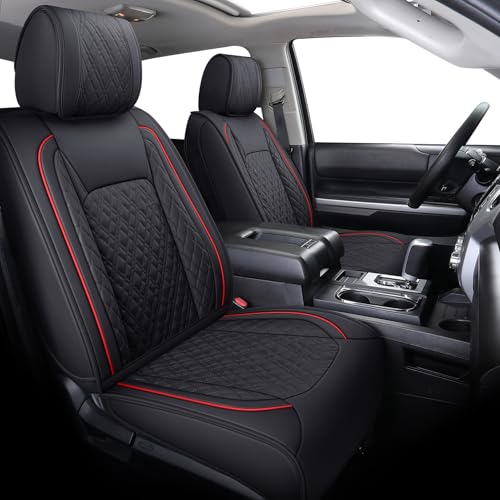 Image of Aierxuan Toyota Tundra Seat Covers Waterproof Leather Full Set (Black-Red)