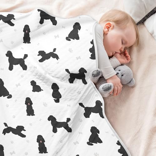 Image of Medium Poodle Black Baby Swaddle Blanket for Boys and Girls, Muslin Baby Receiving Swaddle Blanket, Soft Cotton Nursery Swaddling Blankets for Newborn Toddler Infant