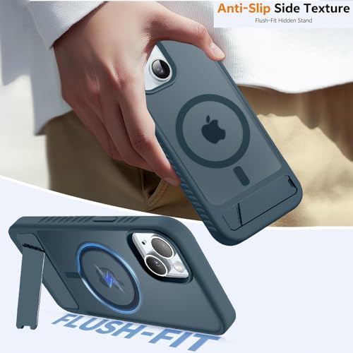 Image of KARWAN️Ultra Hybrid Matte Back Cover Case Compatible with Stand Magnetic for iPhone 14 /13 | Mag-Safe Wireless Charging | Camera Bump Protection -(Blue)