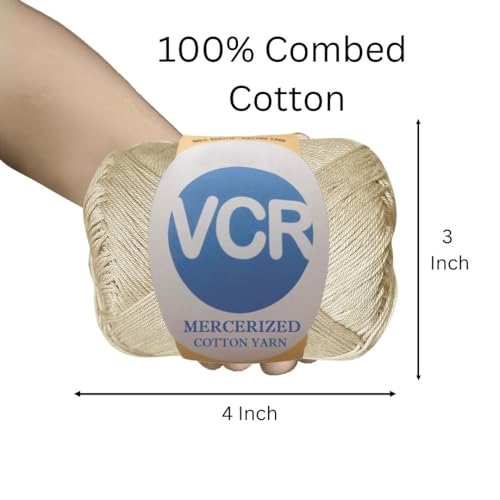 Image of VCR 4 Ply Off White 100% Mercerized Cotton Yarn, 60 Grams Hank, 190 Meters Length, Cotton Combed Ball, Smooth and Glossy Crochet Yarn for Crochet and Knitting, Pack of 1, Suitable for DIY Crafts