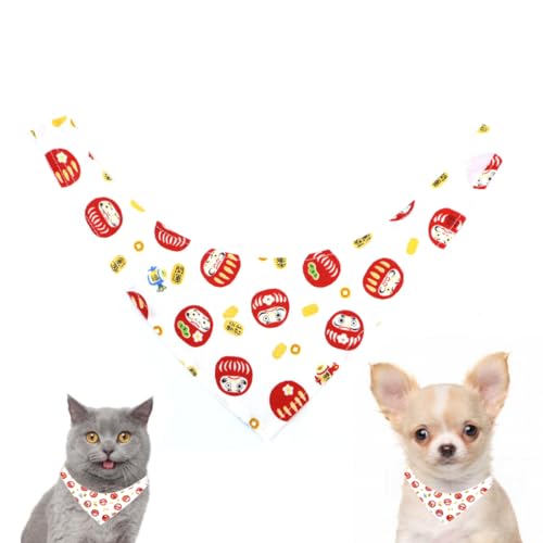 【おみやげグランプリ受賞】 COCOLUCK 猫 バンダナ 和柄 マジックテープ 綿 綿麻 小型犬 ペット プレゼント (ダルマ)