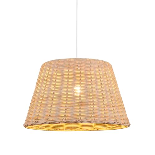 B·LED BARCELONA LED Lámpara Colgante de Techo Pantalla de Mimbre Rigido Trenzado Estilo Nordico Vintage con Portalámparas Blanco E27, lampara techo para Salón Cocina