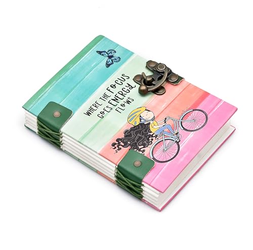 Image of Handmade Journal with Lock (5x7 Inches) | Recycled Paper Diary | Eco-Friendly Hardcover Notebook with Colorful Design