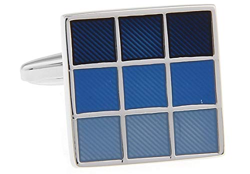 Mancuernillas cuadradas plateadas y azules para hombre miniatura 4