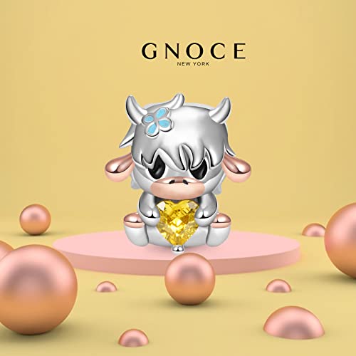 Image of GNOCE Embraces Heart Gemstone Bead Charms 925 Sterling Silver Rabbit Horse Triceratops Snake Monkey Cat Platypus Sloth Bear Pig Yak Ghost Matryoshka Doll Jewelry Gift for Women