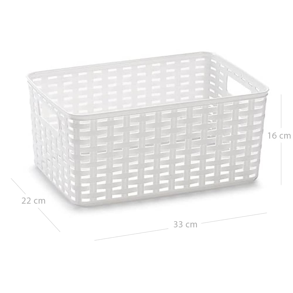 CABLEPELADO Cesta de Almacenamiento Organizador | Cesta de Almacenaje Multiuso | Caja Organizadora de baño | 15.5 cm altura x 33 cm largo x 22 cm ancho | Capacidad 10 litros | Plástico | Blanco