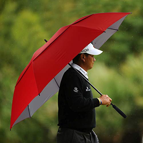 Lejorain 68 Inches Extra Large Windproof Golf Umbrella - Double Canopy SPF 50+ UV Protection from Storm/Blizzard/Rain/Sun(red)