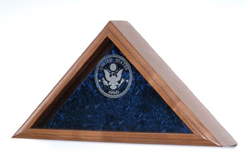 Military Veteran Funeral Burial Flag Display Case - Includes Laser Engraved Military Emblem on The Glass Front - for 5x9.5 Burial Flag (Navy Emblem)