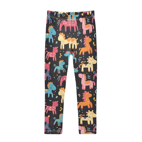 Cartoon Horse Flower Girls Casual Leggings for Kids Printed Long Pant Bottoms Stretch and Soft