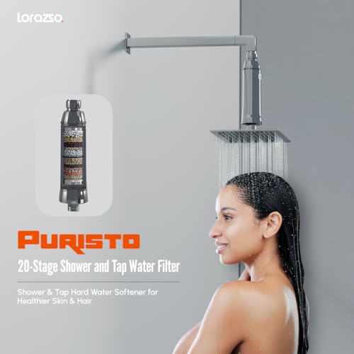 Image of Lorazzo PURISTO 20-Stage Hard Water Softener for Tap & Shower Head | Tap Hard Water Filter Upto 500 ppm for Bathroom & Kitchen Tap | Removes Hard Water Impurities & White Deposits | 1 Year Warranty