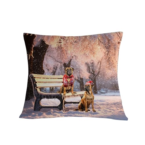 Merry Christmas Cardinal Bulldogs On A Date in Winter Indoor Pillow