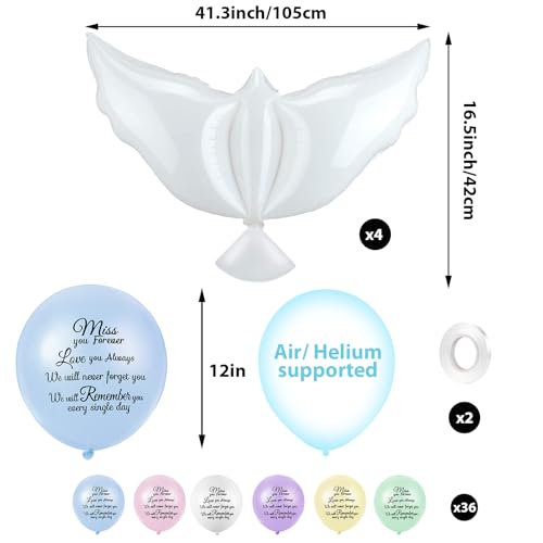 Image of Skylety 36 Pcs Memorial Balloons to Release with Dove Balloon,Macaron | Helium, Remembrance for Heavenly Birthday, Memorial Services, Release in Sky Ceremony, Forever in Hearts Messages
