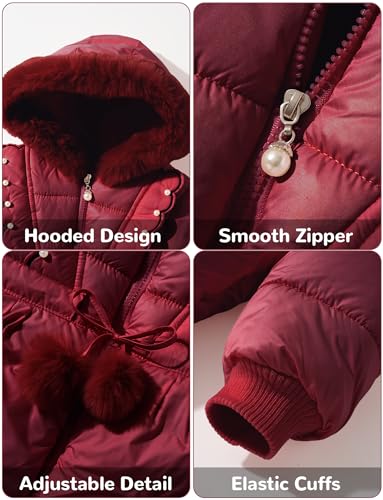 Happy Cherry Toddler Girls Winter Warm Thicken Jacket with Fleece Line Long Sleeve Coat Hooded Jackets 1-5T4