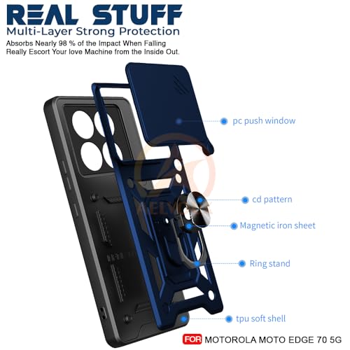 Image of Armor Bumper Back Cover Case for Moto Edge 70 5G Rotating Camera Cover, Ring Holder & Kickstand | Heavy Duty & 360 Degree Protection Moto Edge 70 5G Back Cover (Blue)