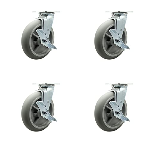 Service Caster Brand Replacement Casters for Big Ass Fans -Swivel Top Plate Casters with 8 Inch Thermoplastic Rubber Donut Tread Wheels-Includes 4 Swivel with Top Lock Brakes-Fits Black Jack and AirGo