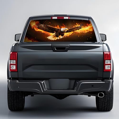 Image of Back Window Decals for Trucks - 65x17.3 in American Flag Window Decal Rear Window Decals for Truck Decor, Creative Truck Rear Window Decal for Personalized Decoration - Eagle-13-S