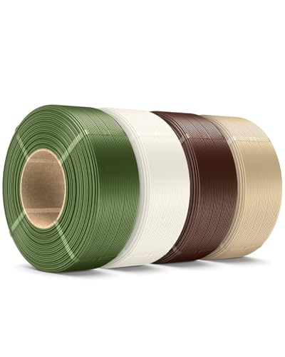 Image of SUNLU 4KG PLA Plus Filament Refill 1.75mm, 1000g PLA+ Filament Bundle 4 Packs, 3D Printer Filament Refill for Reusable Spools, 1KG /Roll, 4 Rolls, Olive Green+Bone White+Coffee Brown+Oak