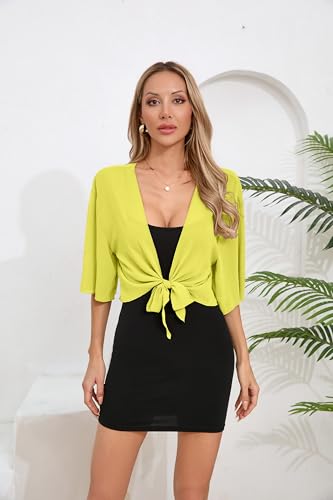 Image of TASAMO Women's 2026 Summer Lightweight Short Bolero Cardigan Shrug Sheer Tie Front Top 3 /4 Sleeve Jacket for Dress