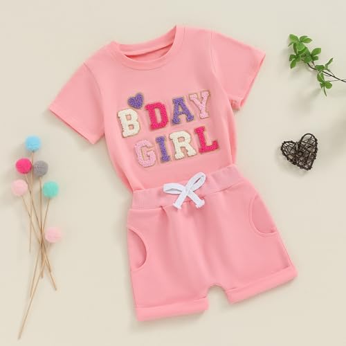 Baby Birthday Girl Outfit Birthday Girl Letter Short Sleeve T-Shirt Elastic Shorts Summer Princess 2 Piece Clothes2
