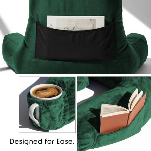 Image of Nestl Reading Pillow with Shredded Memory Foam Includes 2 Neck and Lumber Support Pillows, Designed for Sitting Up in Bed and Couch, Back and Arms Adjustable Support for Adult & Teens, Dark Green
