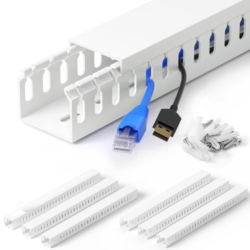 Image of 1.4 inchH x 1.6 inchW Cable Raceway, 99in Under Desk Wire Management Channel, White