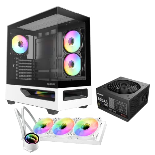 RAIDMAX H200 Bundle with 5X ARGB Fans 360mm ARGB Liquid Cooler & RX-850AESD 850W ATX 3.1 PCIe Gen 5 PSU Patented Air Tunnel Design Supports 400mm GPU (CASE+850W+360AIO)
