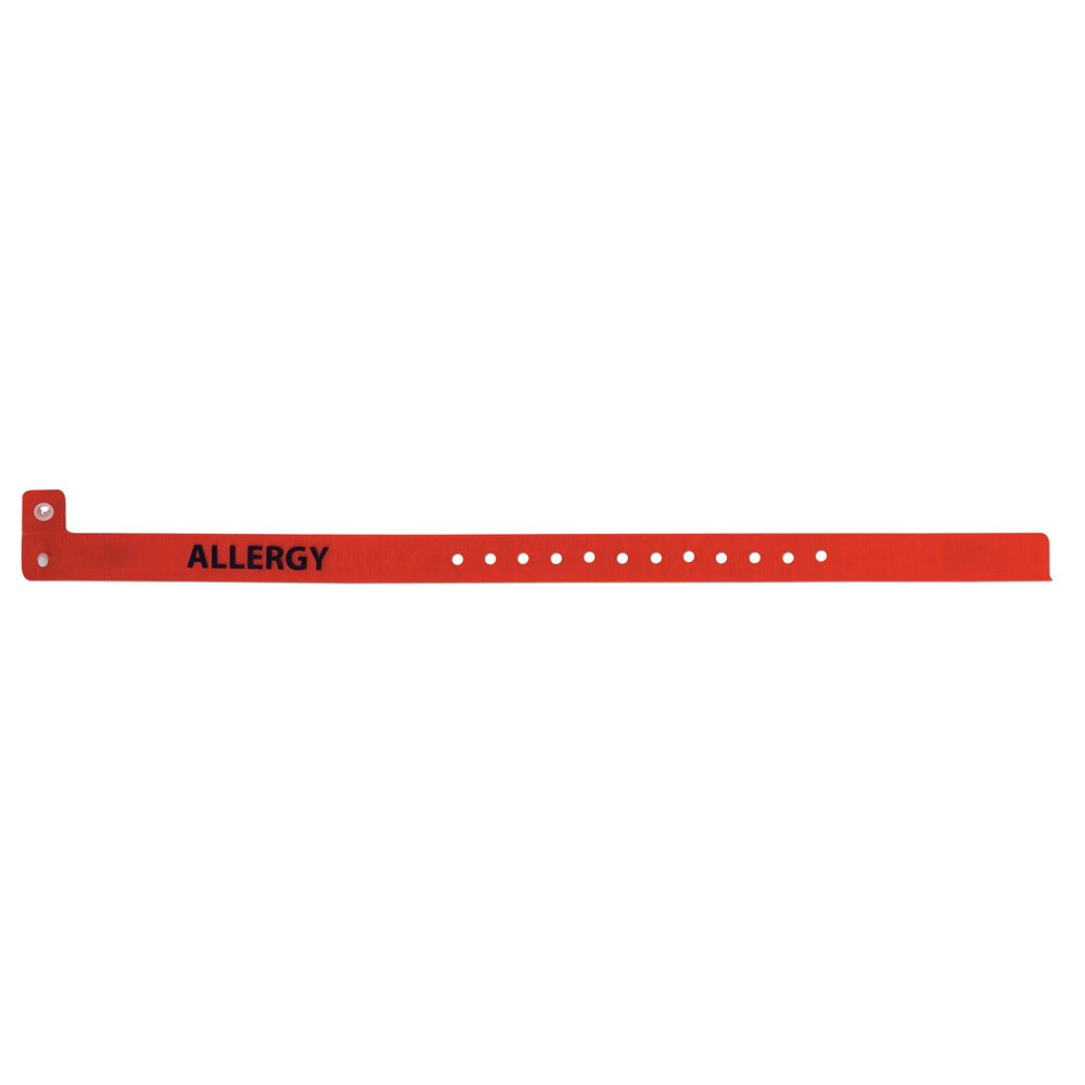 ClearImage 130A-84-PDM Vinyl Color Coded Alert Wristband, Candy Apple Color, Permanent Snap Closure, "Allergy" Pre-Printed (Box of 500)