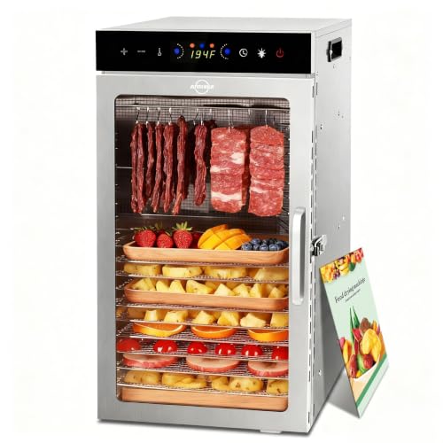 Image of Food Dehydrator Machine 18Tray, 800W Dual Fan Fast Drying, 24H Timer, 86-194℉ Control, Noise Below 45dB, LED Panel, Stainless Steel Dehydrators for Food and Jerky Herb Meat Fruit, Rectangular