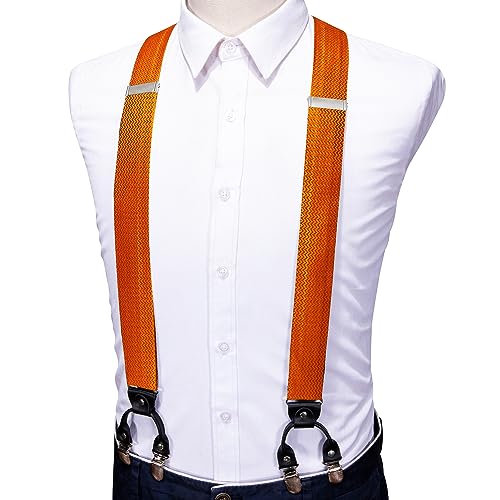 Image of Barry.Wang Men Suspender Set with Necktie Elastic Y Type Heavy Duty 6 Clips Braces Tie Handkerchief Cufflink Pin 6PCS