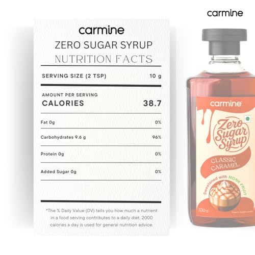 Image of Carmine Zero Sugar Classic Caramel Syrup - 330g | New & Improved Recipe | Sweetened with Pure Monk Fruit | Natural, Plant-Based Sweetener | No Added Sugar