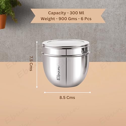 Image of Ebun Stainless Steel See Through Containers for Kitchen | Conical Shape Small Stainless Steel Dabba Set for Kitchen | Steel Container with Lid | 300 Ml Capacity | Pack of 6