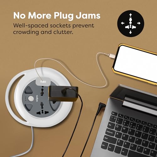 Image of Wipro North West Flex Box Extension Cord with 2 Universal 3 Pin Socket & 1 Units of 2 Pin Sockets, with Master Switch & Indicator | 5 mtr Long Copper Wire | Power Strip for Home, Office | Pack of 1