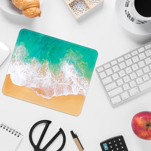 Image of FROGIGO Mouse Pad with Stitched Edges - Ocean Beach Mousepad for Women, 9.25 x 7.75 inch Washable Square Desk Pad, Non-Slip Rubber Base, Office Home Laptop Accessories - Ocean Serenity