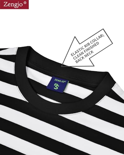 Zengjo Men's Casual Cotton Spandex Striped Crewneck Long-Sleeve T-Shirt Basic Pullover Stripe tee Shirt3