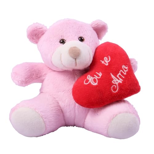 Urso de Pelúcia com Coração, 25 cm, Pelúcia Macia, Mensagem 'Eu te amo', Presente para Dia dos Namorados (Rosa)