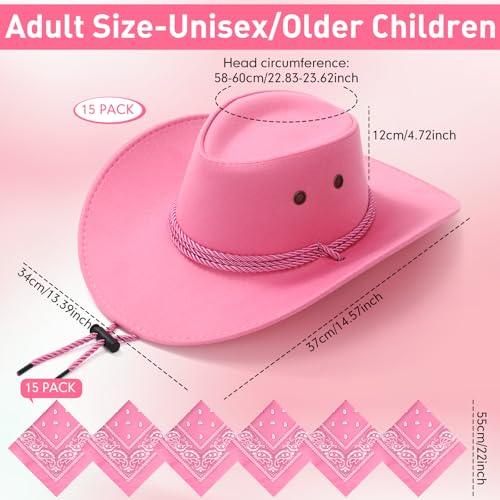 Image of Coume 15 Set Western Cowboy Hat Costume Accessories Paisley Bandanna Cowgirl Hats Bulk for Adult Women Men Dress Party