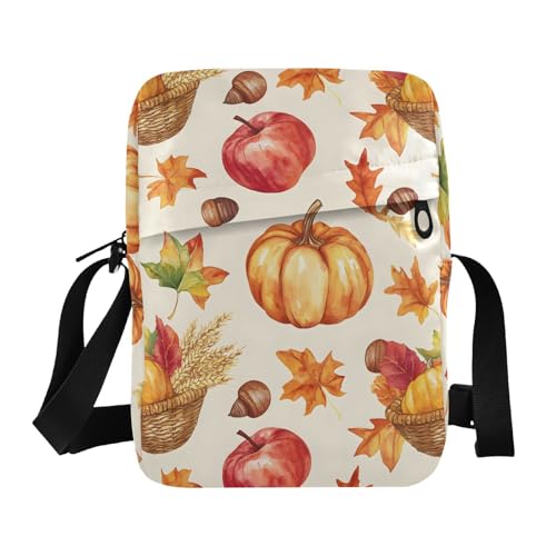 Crossbody Bag Pumpkins Thanksgiving Maple Messenger Bag for Women Men Purse Shoulder Bag Satchel Bag with Adjustable Strap 214B8060