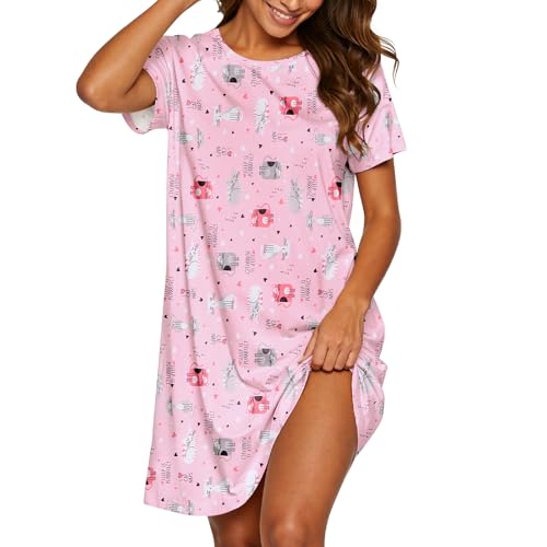 Image of American Trends Nightgowns for Women Cotton Night Shirts Short Sleeve Knee-Length, Sleep Shirts Summer Pajamas Sleepwear