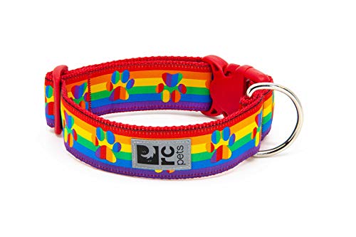 RC Pets Hundehalsband, 3,8 cm breit, verstellbar, mit Clip, Größe M, Regenbogen-Pfoten Cover
