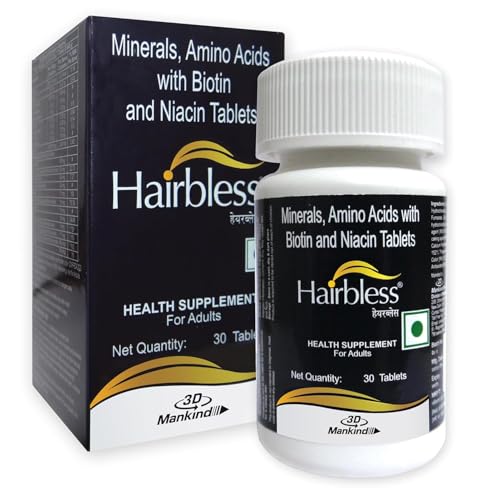 Image of Mankind HairBless Hair Supplement | with Biotin and Niacin | Gluten Free | Amino Acid, Minerals and Vitamins | Enriched with L-Cystiene | 30 Tablets