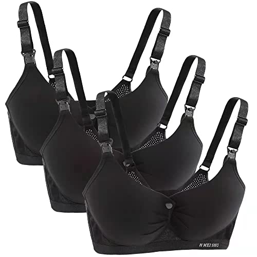 Yintry Zwangerschapsbeha voor dames, verstelbaar, katoen, volledige borsten, borstvoedingsbralette, zonder beugel, voor zwangerschap, zwangerschap, comfortabele borstvoeding, verpakking van 3 stuks, 3 zwart., 95C