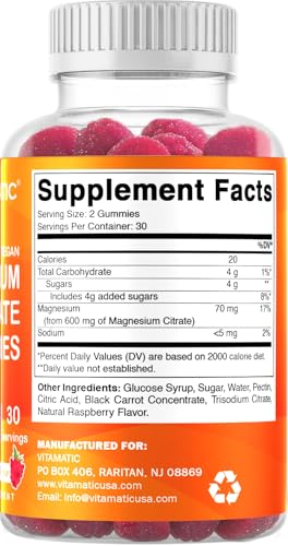 Image of Vitamatic Magnesium Citrate Gummies 600mg per Serving - 60 Count - Promotes Healthy Relaxation, Muscle, Bone, & Energy Support (Pack of 2)